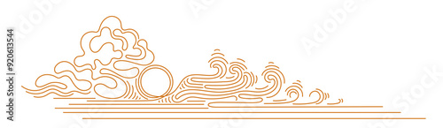 Sun, moon, cloudy weather, high ocean wave. Nature