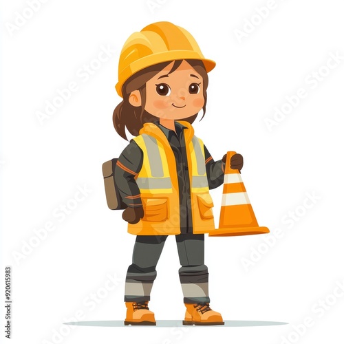 Female Construction Worker Holding Traffic Cone