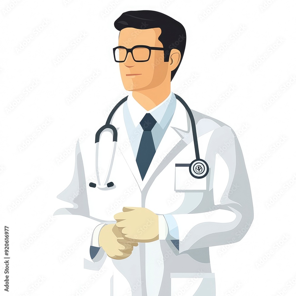Male Doctor in White Coat with Stethoscope Male Doctor in White Coat with Stethoscope