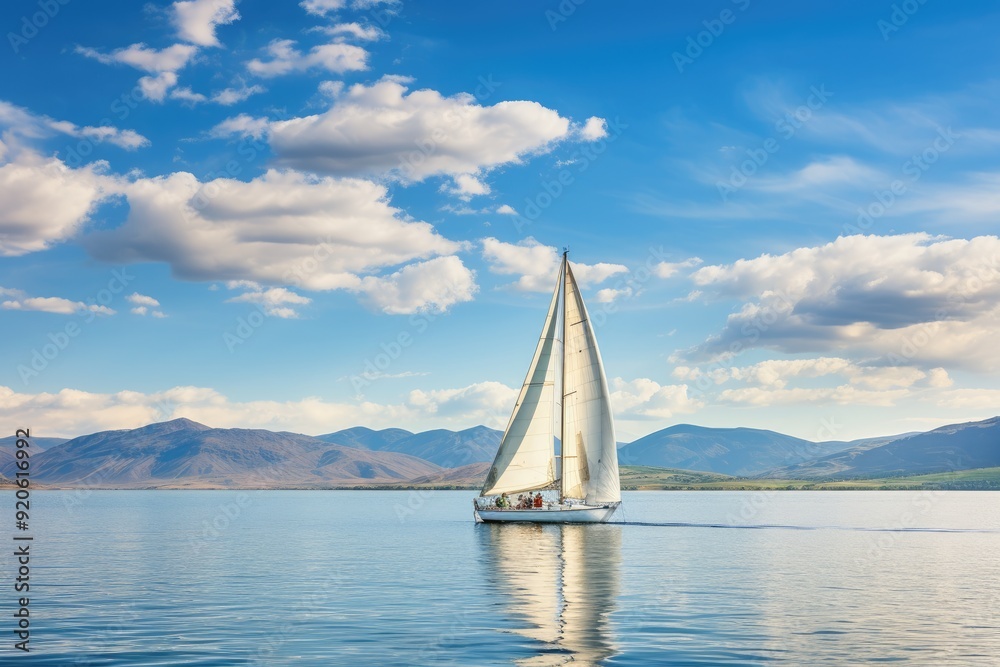 Fototapeta premium A sailing trip on a calm, blue lake.