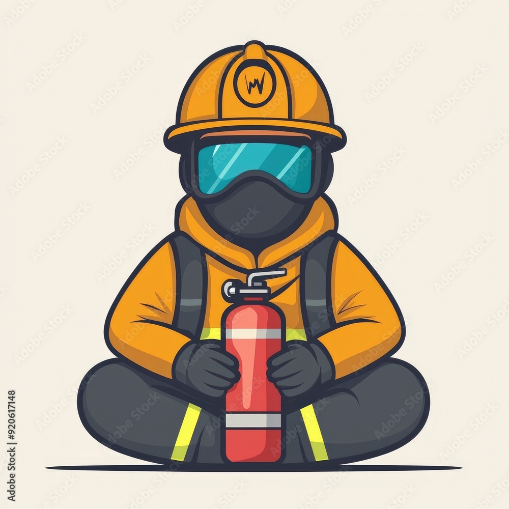 Firefighter Mascot Holding a Fire Extinguisher Firefighter Mascot Holding a Fire Extinguisher