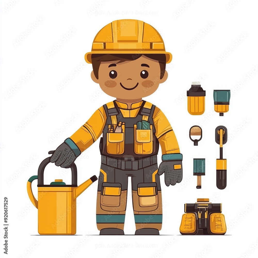 Cartoon Construction Worker with Tools Cartoon Construction Worker with Tools