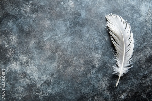 A single white feather on an abstract background, symbolizing the lightness and delicacy associated with angelic ethereality.