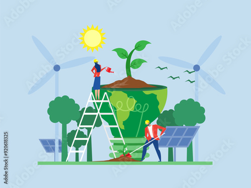 ESG concept of environmental, people in ecology energy illustration vector , save the planet, save energy, Earth Day concept vector
