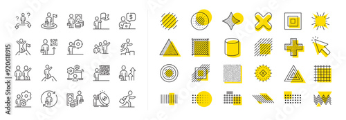 Leadership flag, person skill and maze labyrinth set. Design shape elements. Business people line icons. Goal flag, management strategy and human skill line icons. Vector
