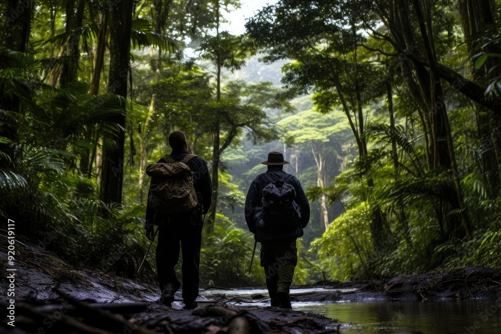 Fototapeta premium A wildlife watching expedition in a rainforest.