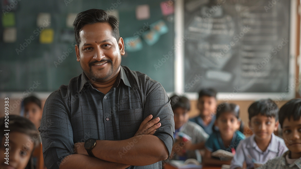 portrait of a male teacher, India, Bangladesh, male teacher, portrait of male teacher, student in classroom V portrait of a male teacher, India, Bangladesh, male teacher, portrait of male teacher, student in classroom V