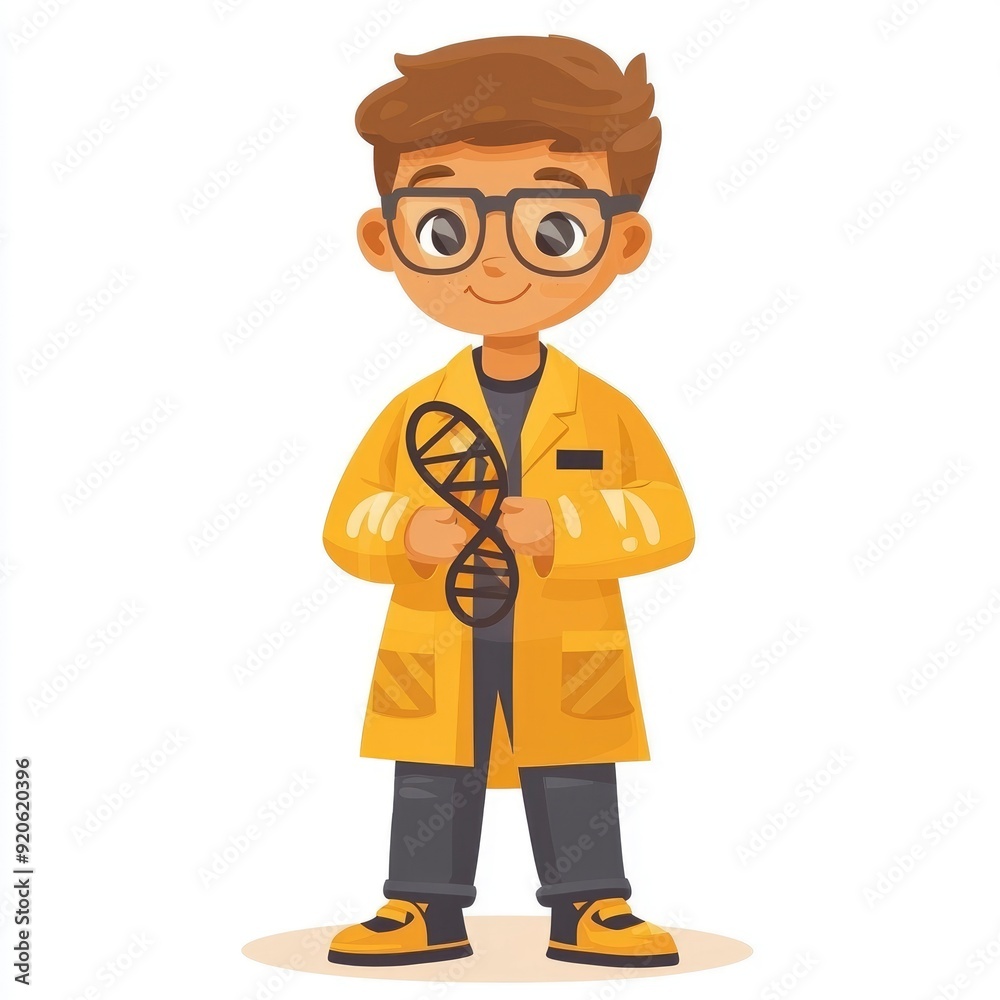 Young Boy Scientist Holding DNA Model Young Boy Scientist Holding DNA Model