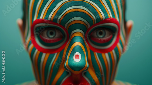 Close-up portrait of a woman wearing a makeup mask. ultra crazy,divine,funny strange photo