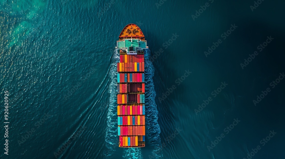 Aerial front view of a loaded container cargo vessel Aerial front view of a loaded container cargo vessel
