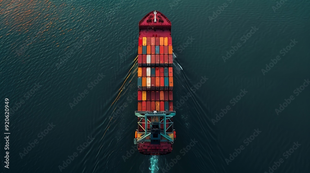 Aerial front view of a loaded container cargo vessel Aerial front view of a loaded container cargo vessel