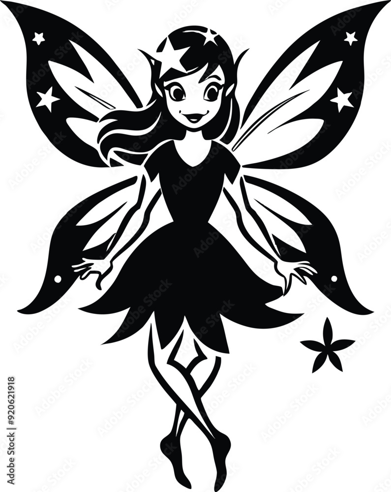 Magical fairy silhouette illustration black and white Magical fairy silhouette illustration black and white