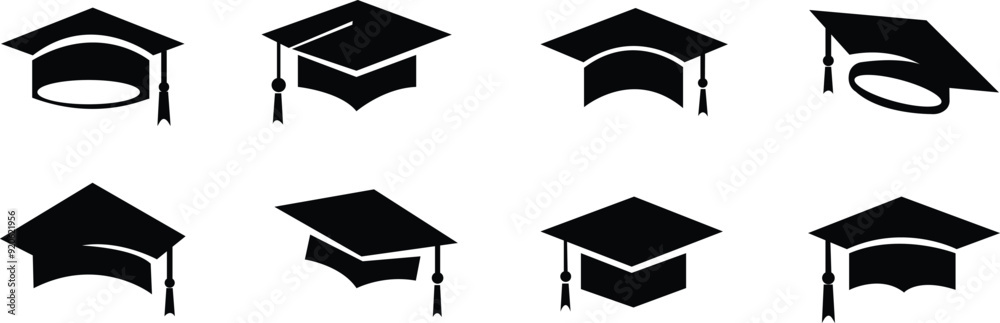 graduation cap icon set, university or college graduation hat icon ...
