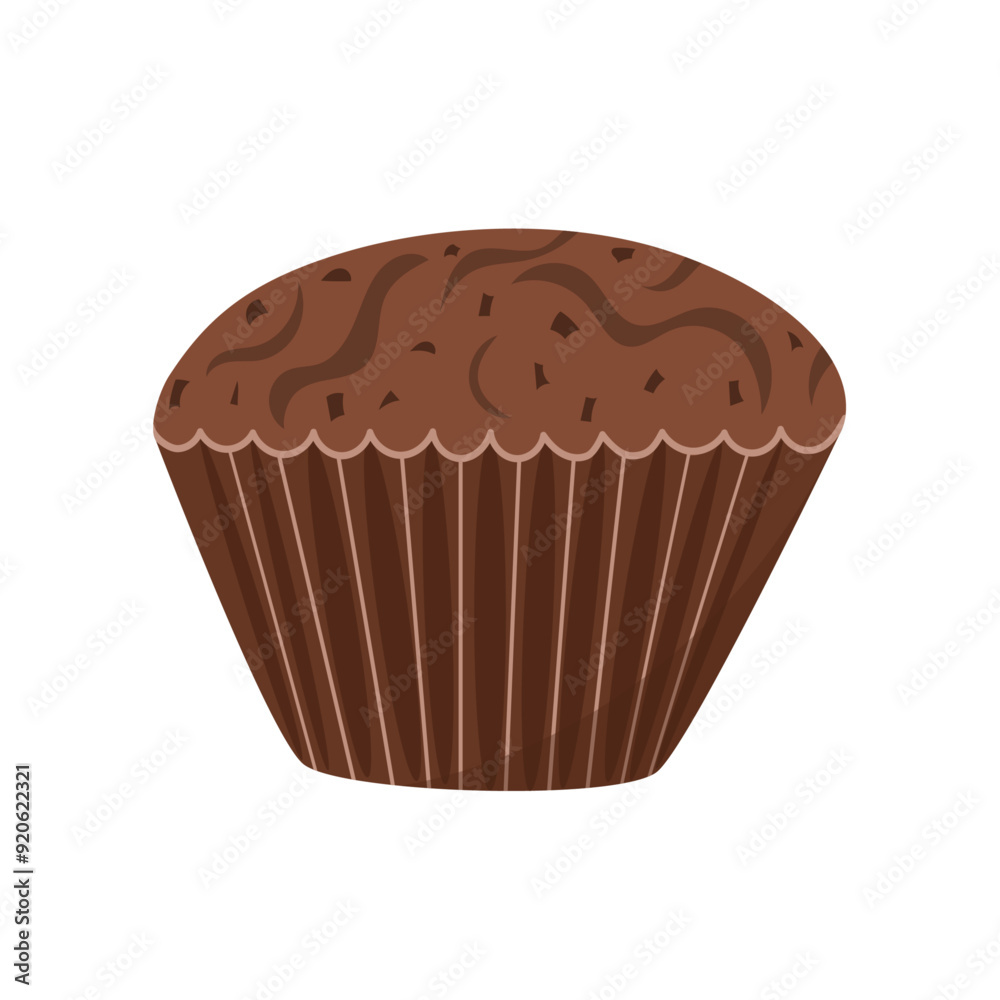Chocolate muffin isolated on white background. Tasty sweet pastry. Vector illustration, design element, flat style. Chocolate muffin isolated on white background. Tasty sweet pastry. Vector illustration, design element, flat style.