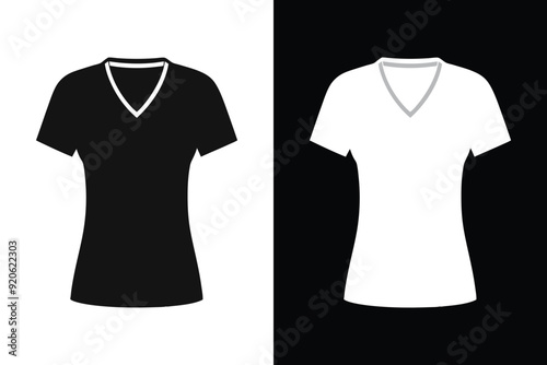 Black and white Color women V Neck T shirt Mock up 