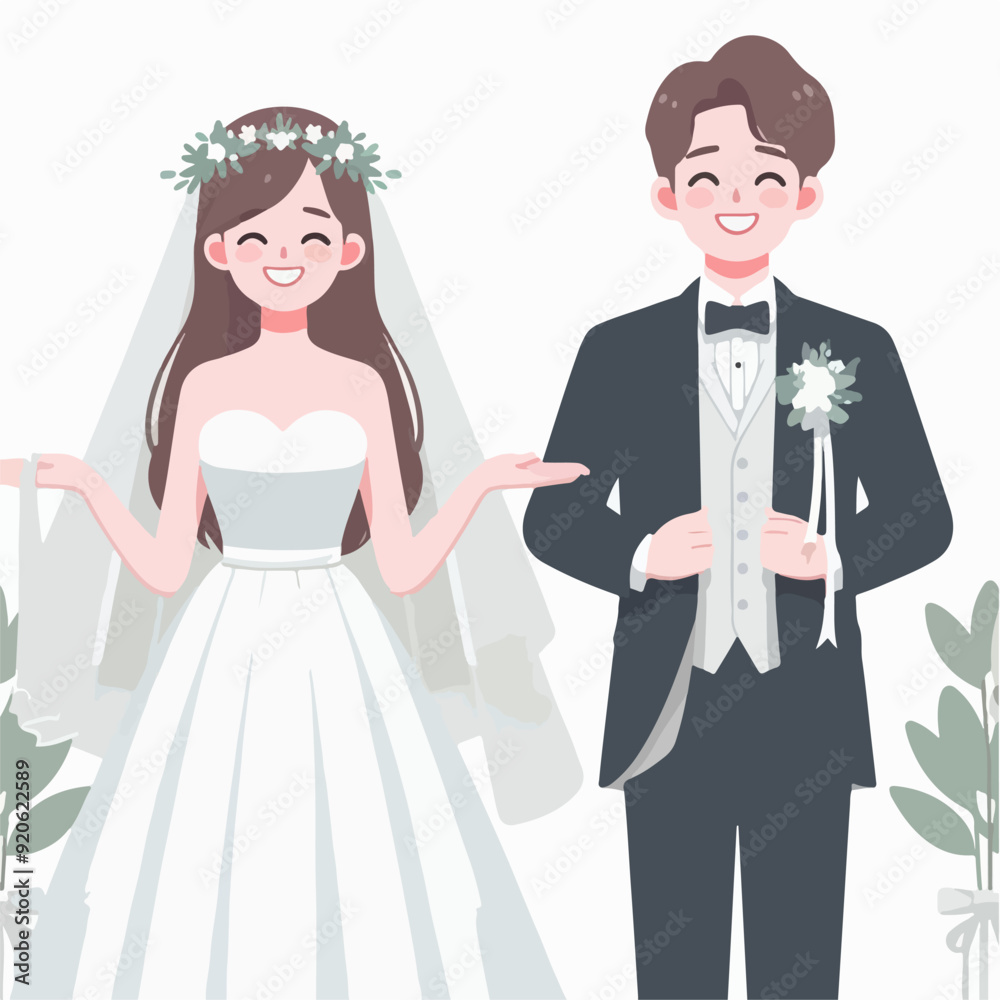 bride and groom in wedding flat illustration bride and groom in wedding flat illustration