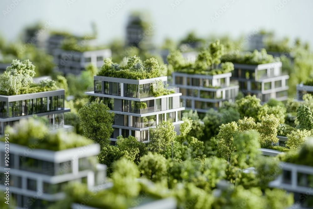 Eco-friendly urban planning, with integrated green spaces and renewable ...