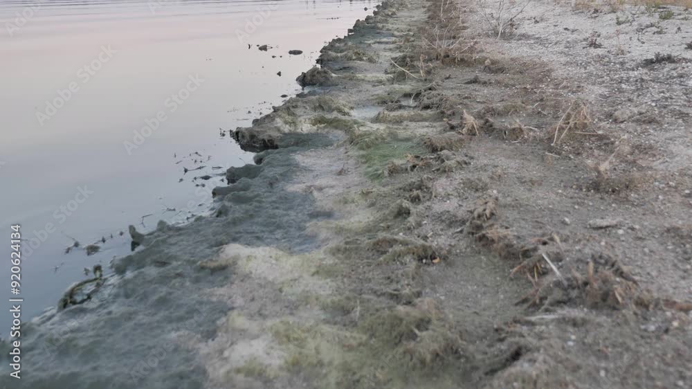 Dirty, Polluted Lake Shore. Water Pollution By Oil
Dirty, Polluted Lake Shore. Water Pollution By Oil