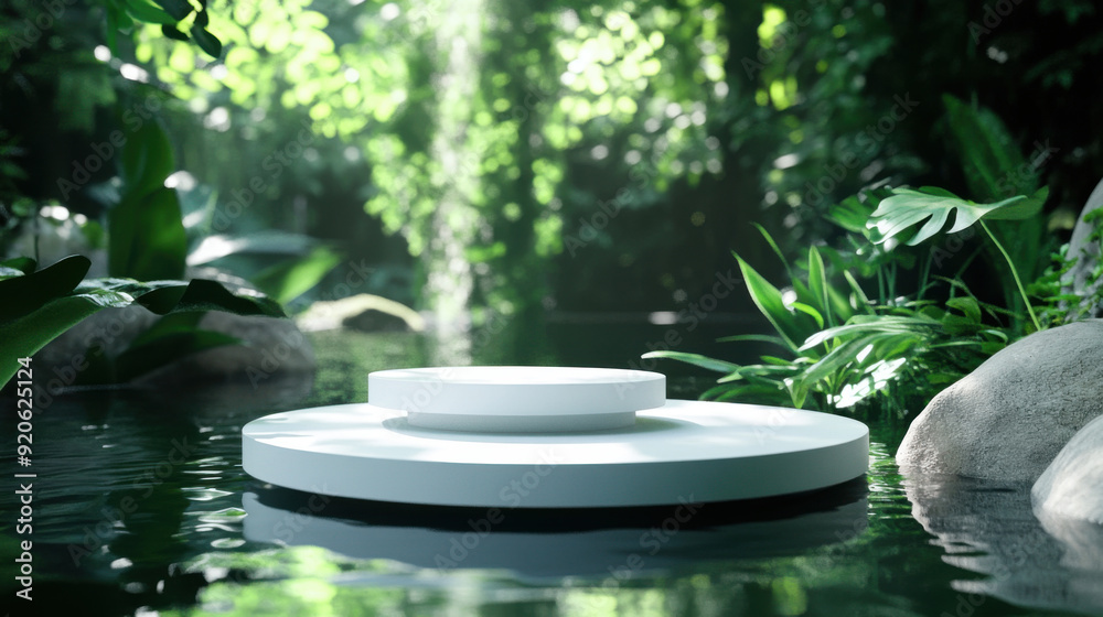 White 3D mock up for placing cosmetics on the surface of the water. White 3D mock up for placing cosmetics on the surface of the water.