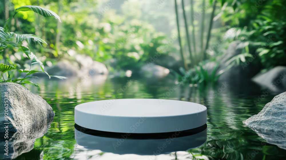 White 3D mock up for placing cosmetics on the surface of the water. White 3D mock up for placing cosmetics on the surface of the water.