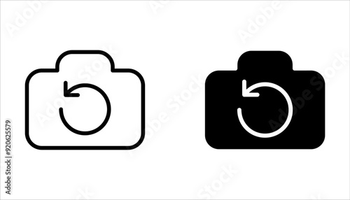 Camera rotation icon set, Switch from front to back camera icon on white background