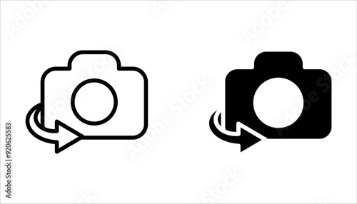 Camera rotation icon set, Switch from front to back camera icon on white background