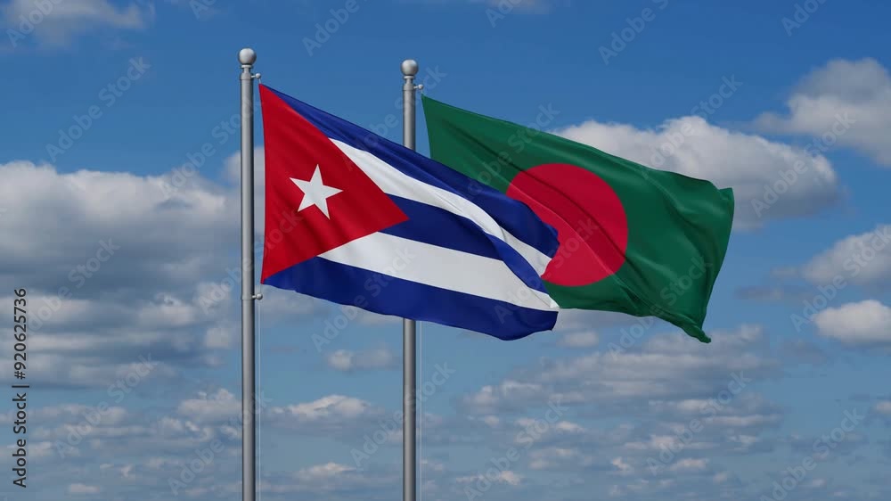 Bangladesh and Cuba flags flying together, video concept of the relationship, two country relations concept Bangladesh and Cuba flags flying together, video concept of the relationship, two country relations concept