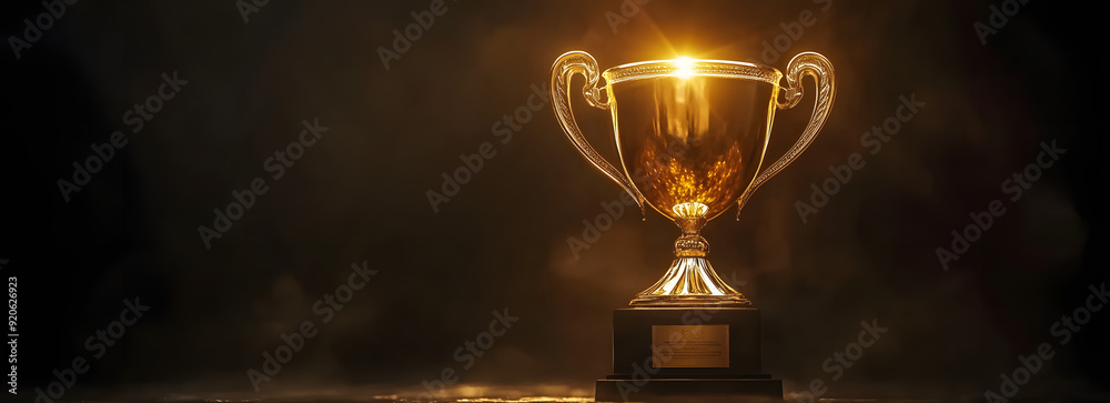Golden Trophy on Black Background with Space for Copy Golden Trophy on Black Background with Space for Copy