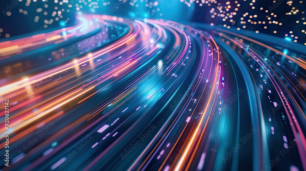 Light trails motion effect. Long time exposer. AI generated illustration Light trails motion effect. Long time exposer. AI generated illustration