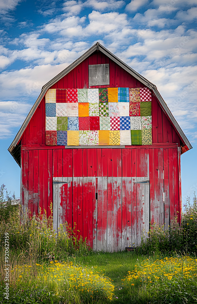 Obraz premium Red Barn With Patchwork Design