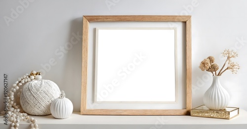 High resolution empty photo frame closeup view, closeup interior template AI generated images. 