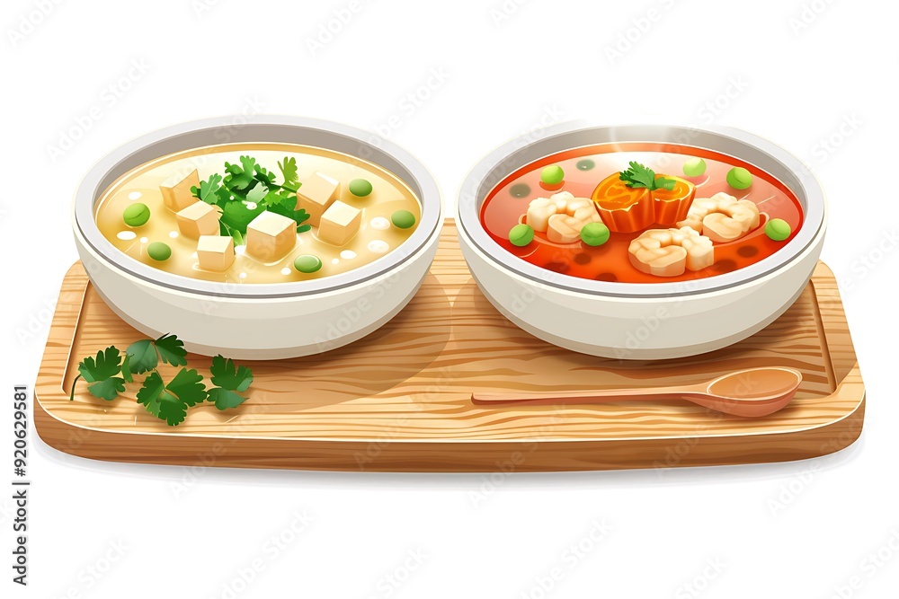 Plate of tasty Soup with on white background.