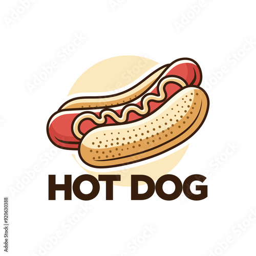 Hotdog logo vector illustration template in circle, white background