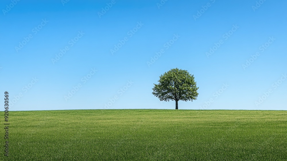 A single tree in an expansive green field, set against a cloudless blue sky, representing peace and tranquility. A single tree in an expansive green field, set against a cloudless blue sky, representing peace and tranquility.