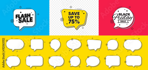 Black friday chat speech bubble. Save up to 75 percent. Discount Sale offer price sign. Special offer symbol. Discount chat message. Flash sale speech bubble banner. Offer text balloon. Vector
