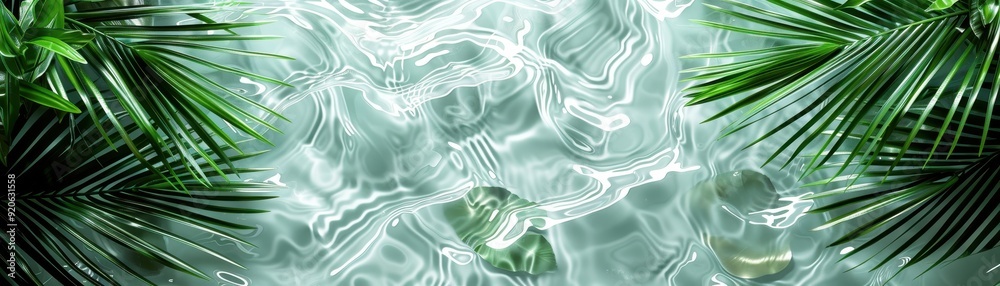 Obraz premium Tropical Pool with Clear Water and Palm Leaves Overhead Creating a Serene and Refreshing Oasis