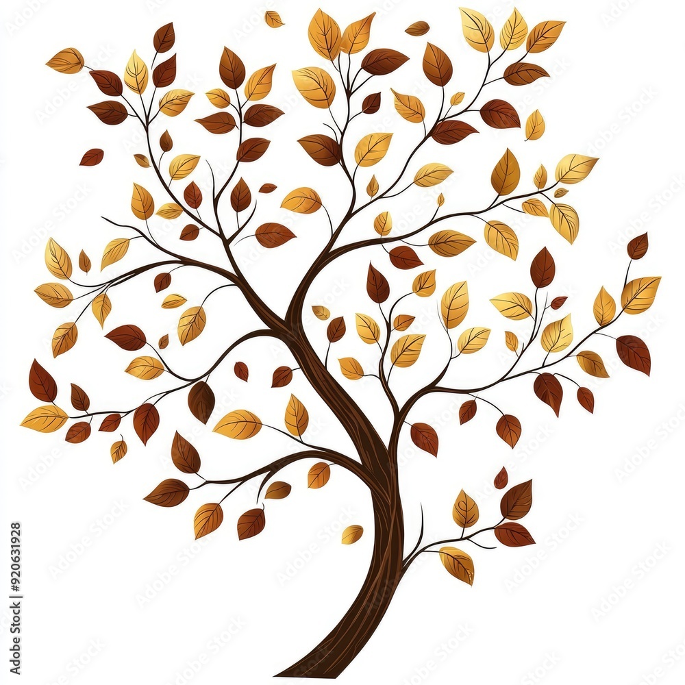 Fototapeta premium Autumn Tree with Falling Leaves