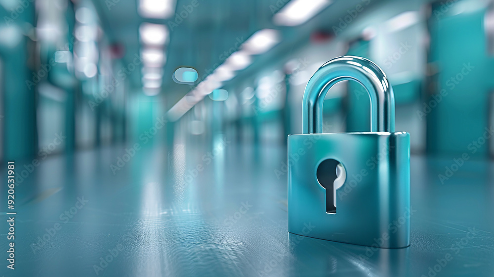 Fototapeta premium Padlock Icon Representing Healthcare Data Security in Hospital Environment