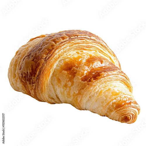 A freshly baked croissant with a golden, flaky exterior, perfect for breakfast or a delightful snack. PNG, Transparent, No Background photo