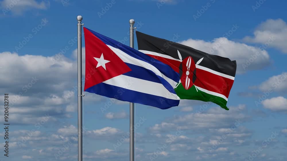 Kenya and Cuba flags flying together, video concept of the relationship, two country relations concept Kenya and Cuba flags flying together, video concept of the relationship, two country relations concept