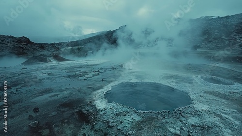 Hverir Hot springs, geothermal area near the katla in iceland. AI generated illustration photo