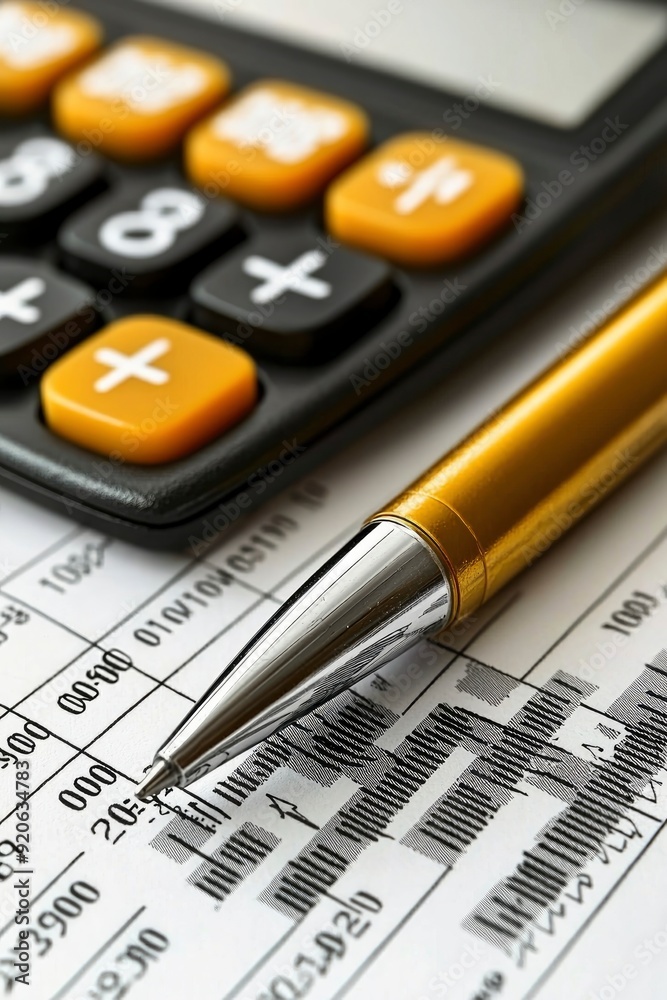 Calculator, Pen and Financial Spreadsheet Calculator, Pen and Financial Spreadsheet