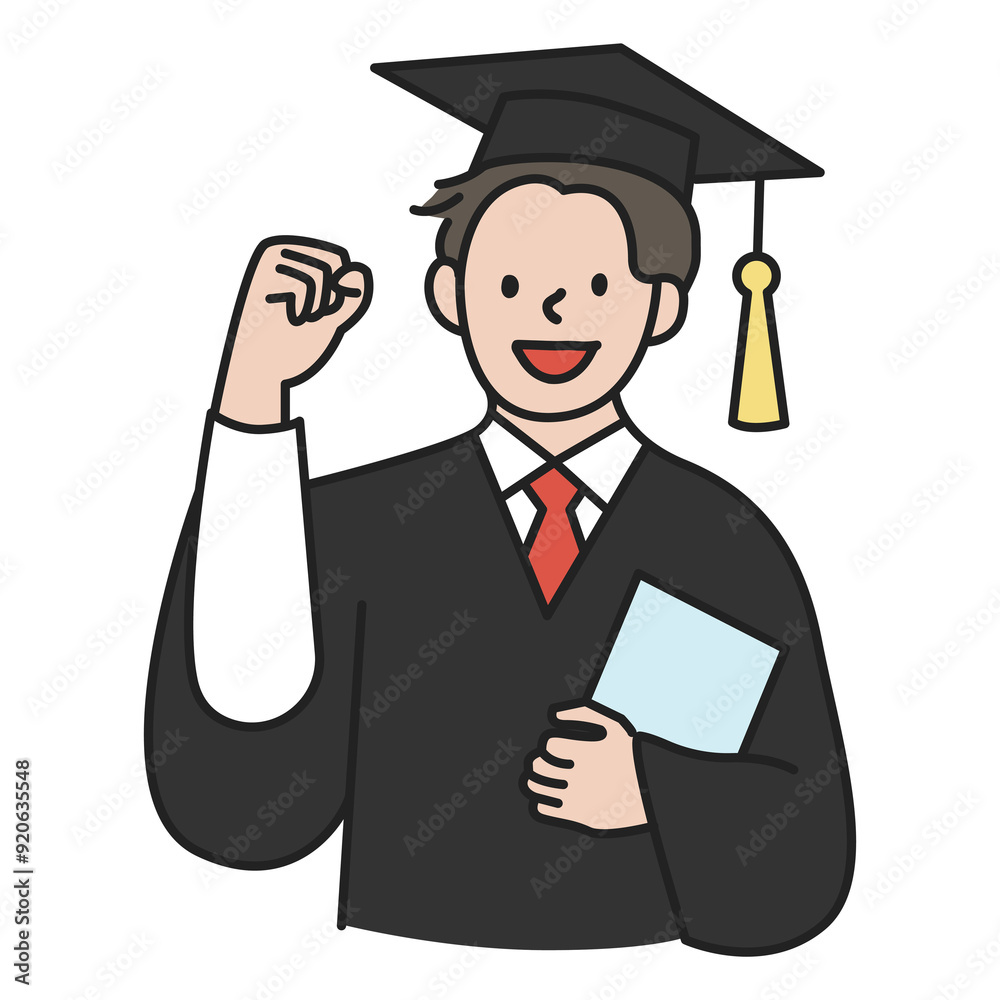 PNG Male graduate student in graduation gown holding diploma, collage element, transparent background PNG Male graduate student in graduation gown holding diploma, collage element, transparent background