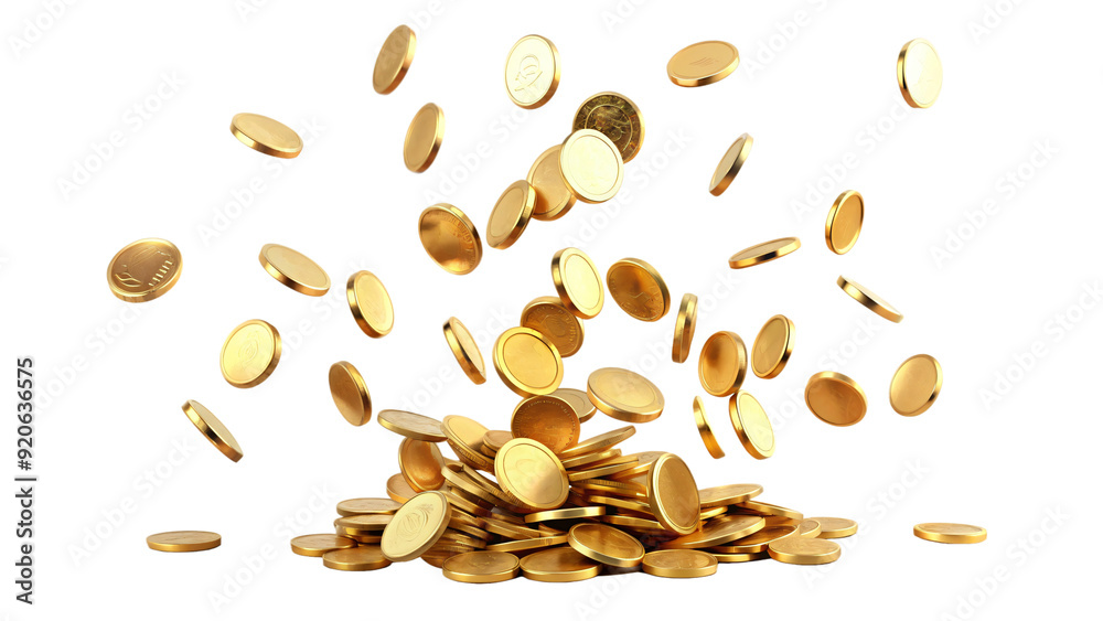 Obraz premium Golden coins of wealth scatter like autumn leaves, a cascading harvest of financial growth