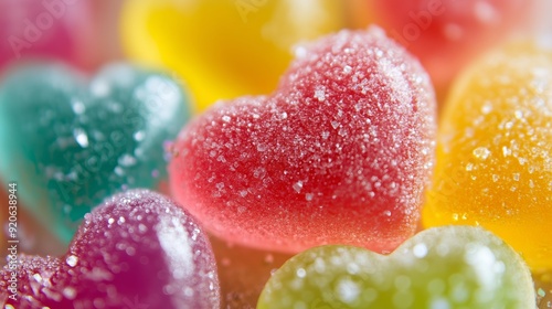 Sweet Gummy Heart Candy Collection Expressing Love Passion And Joy With Vibrant Colors And Soft Focus Background