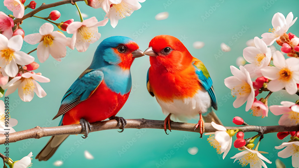 Obraz premium create-an illustration of a serene garden love birds scene