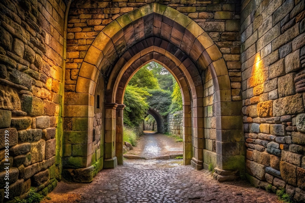 Naklejka premium old and ancient brick stone archway entrance