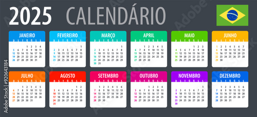 2025 Calendar - vector template graphic illustration - Brazilian version