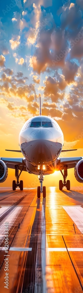 Airplane on Runway at Sunset. Airplane on Runway at Sunset.