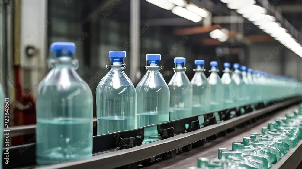 production line of plastic bottles on conveyor belt in factory production line of plastic bottles on conveyor belt in factory
